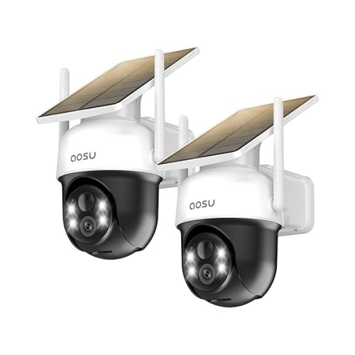 AOSU Solar Camera Outdoor Wireless - 100% Wire-Free Outdoor Security Camera Wireless with Fixed Solar Panel,360° Panoramic View, Human Auto Tracking, 2K Color Night Vision