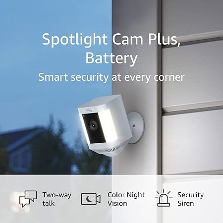 Ring Spotlight Cam Plus, Battery | Two-Way Talk, Color Night Vision, and Security Siren (2022 release) - Black