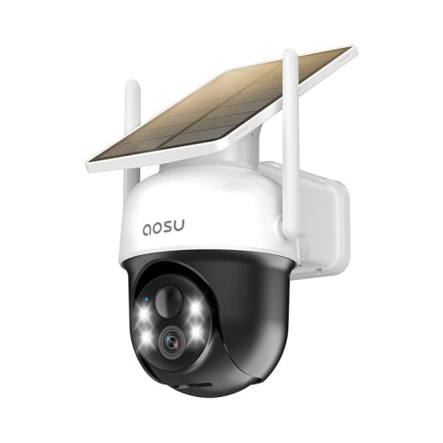 AOSU Solar Camera Outdoor Wireless - 100% Wire-Free Outdoor Security Camera Wireless with Fixed Solar Panel,360° Panoramic View, Human Auto Tracking, 2K Color Night Vision