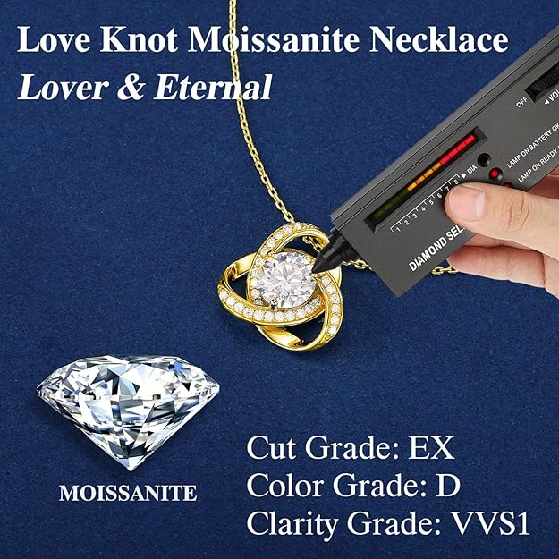 Love Knot Moissanite Necklace for Women Anniversary Birthday Gifts for Women Wife Mom Girlfriend Jewelry Gifts