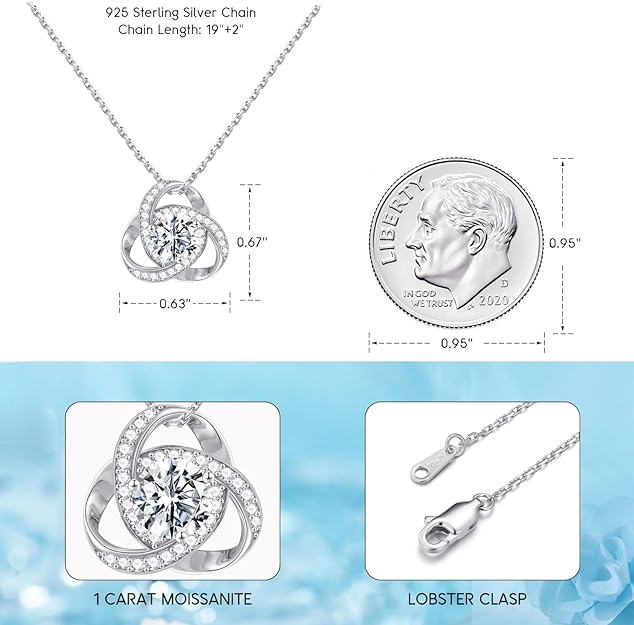 Love Knot Moissanite Necklace for Women Anniversary Birthday Gifts for Women Wife Mom Girlfriend Jewelry Gifts