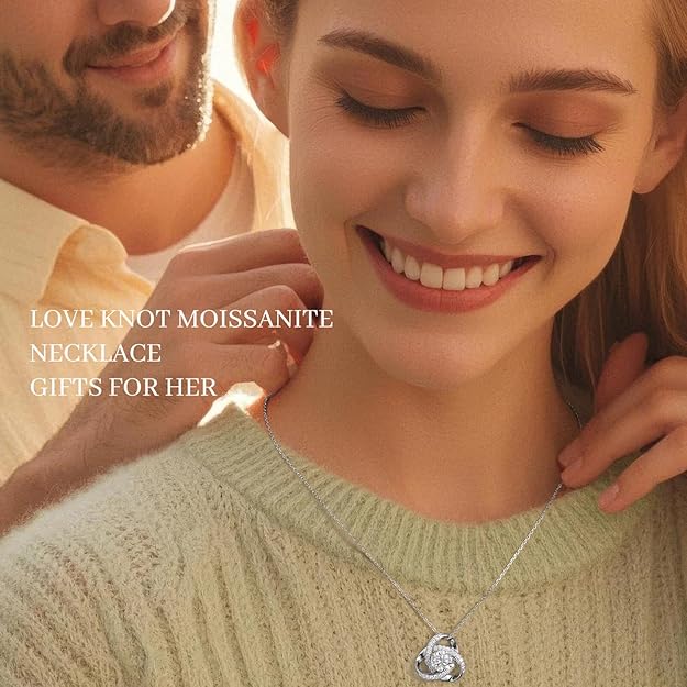 Love Knot Moissanite Necklace for Women Anniversary Birthday Gifts for Women Wife Mom Girlfriend Jewelry Gifts