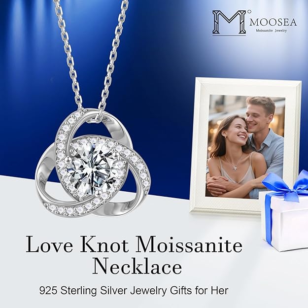 Love Knot Moissanite Necklace for Women Anniversary Birthday Gifts for Women Wife Mom Girlfriend Jewelry Gifts